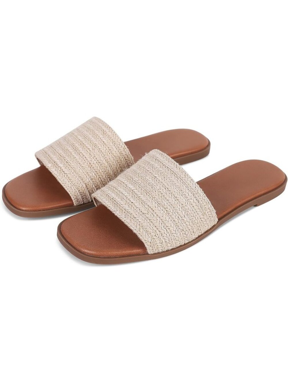 Women's Natural Raffia Summer Casual Comfortable Open Toe Basic Slip On Slippers